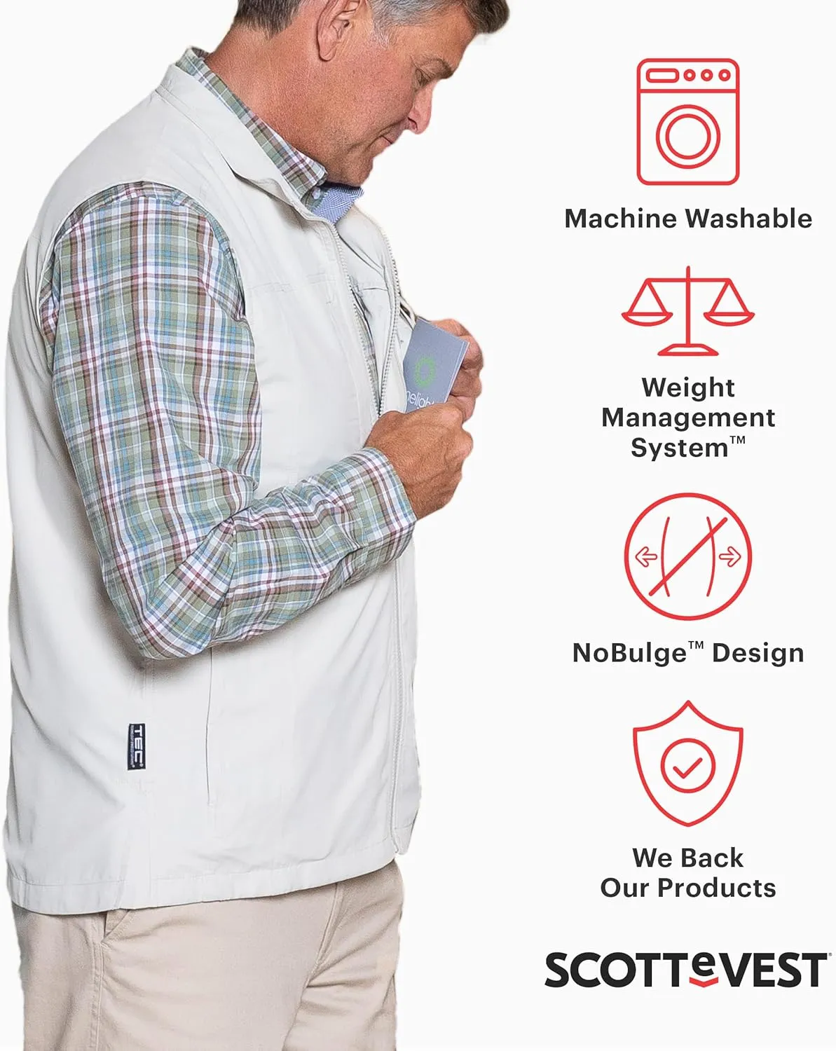 SCOTTeVEST Featherweight Vest for Men - 16 Hidden Pockets - Lightweight Water Repellent for Travel & More