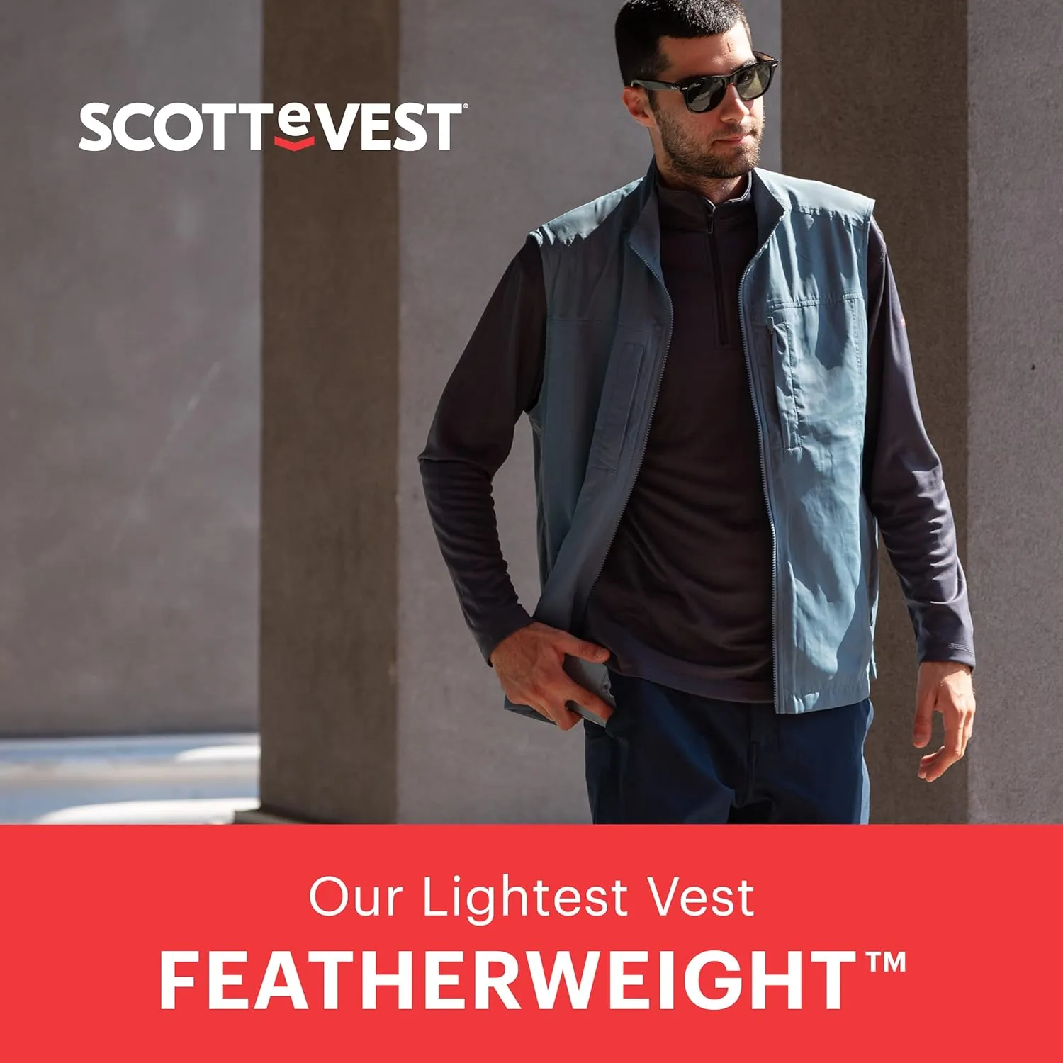 SCOTTeVEST Featherweight Vest for Men - 16 Hidden Pockets - Lightweight Water Repellent for Travel & More