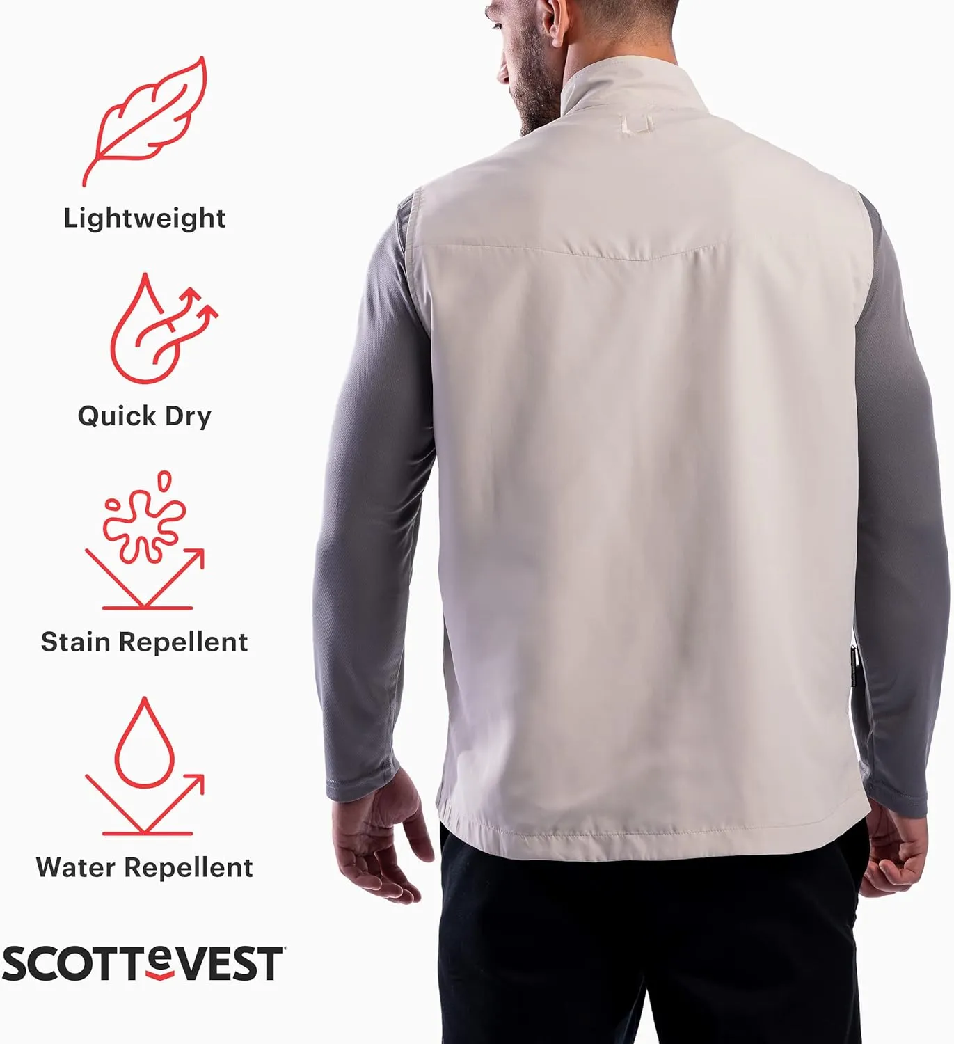SCOTTeVEST Featherweight Vest for Men - 16 Hidden Pockets - Lightweight Water Repellent for Travel & More