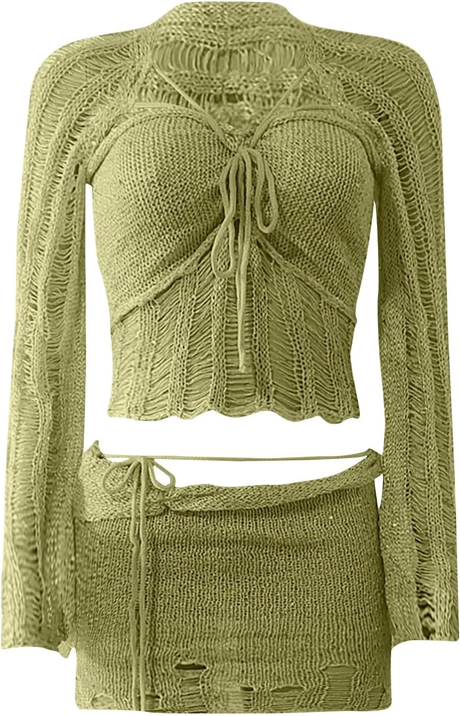 Sequin Sparkle Sweater for Women Sexy Cleavage Crochet 2 Piece Going Out Party Thin Match Mini Skirts Sets Women Basic