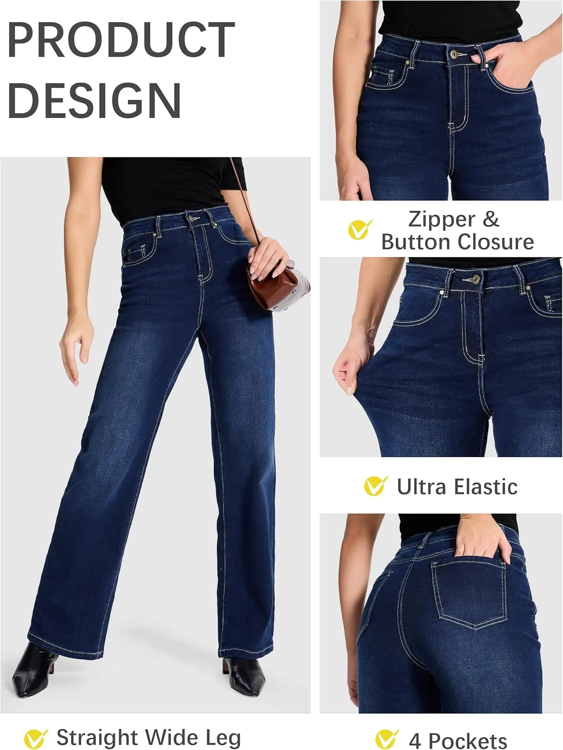 SEVEGO Women's 32"/34"/36" Tall Straight Leg Jeans Mid Waisted Stretchy Loose Denim Pants Casual Baggy Jean Trousers