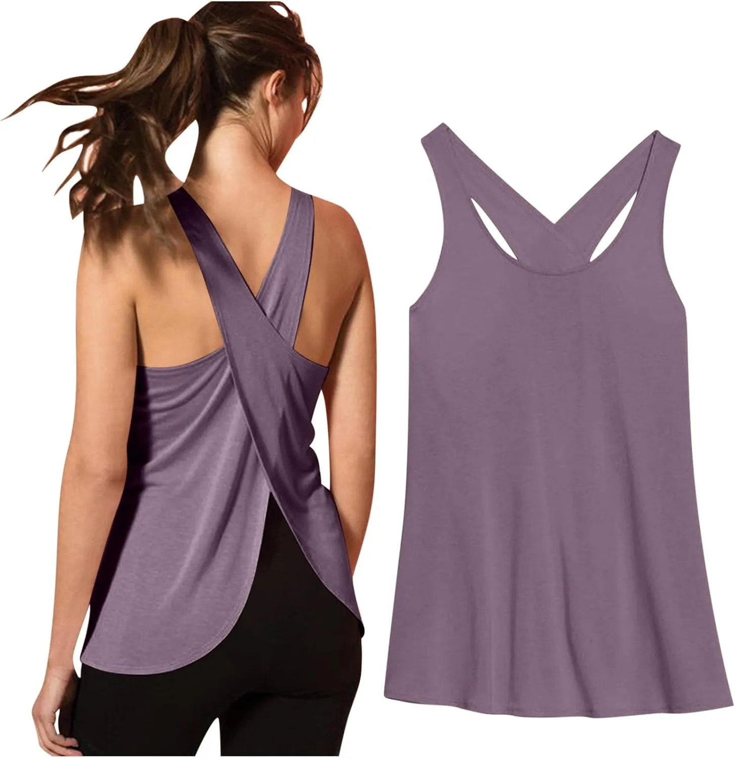Sexy Open Back Workout Tank Tops Loose Fit Sleeveless Criss-Cross Back Slit Activewear Athletic Shirts