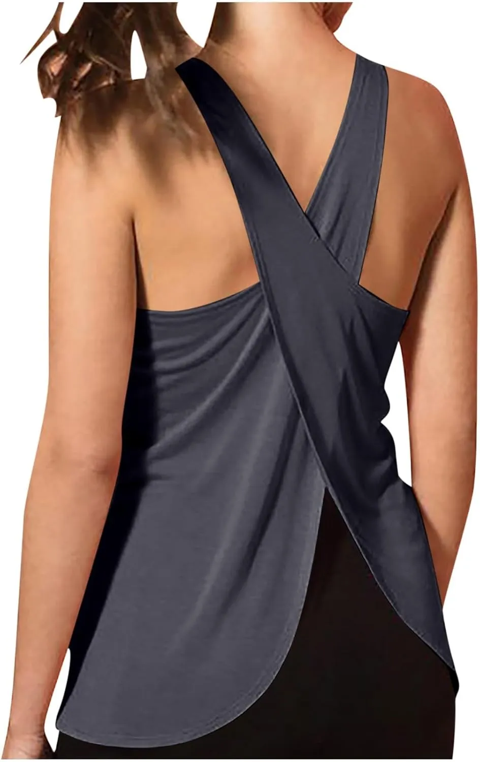 Sexy Open Back Workout Tank Tops Loose Fit Sleeveless Criss-Cross Back Slit Activewear Athletic Shirts