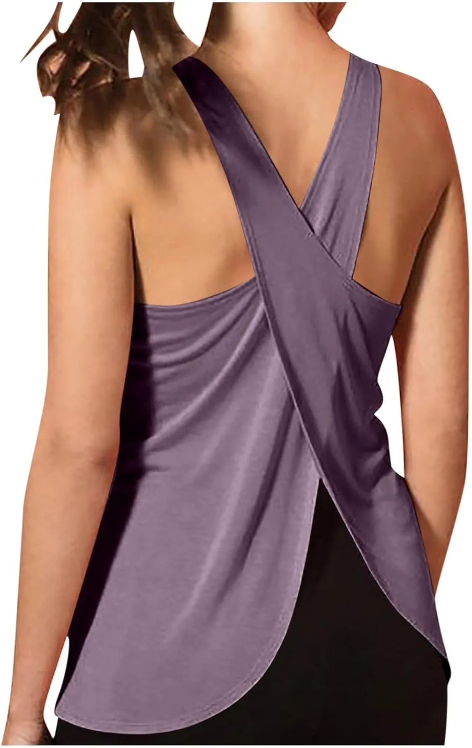 Sexy Open Back Workout Tank Tops Loose Fit Sleeveless Criss-Cross Back Slit Activewear Athletic Shirts