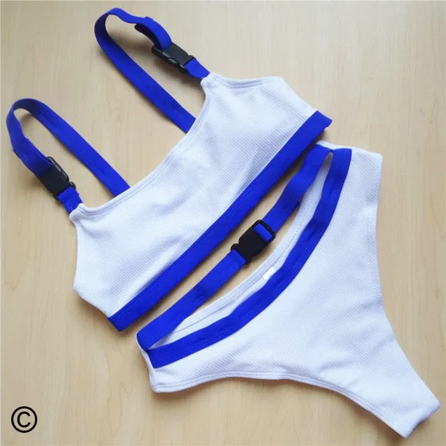Sexy Sport Ribbed Buckle Strap Bikini