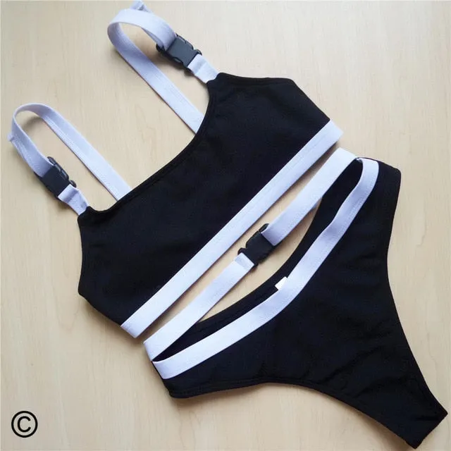 Sexy Sport Ribbed Buckle Strap Bikini