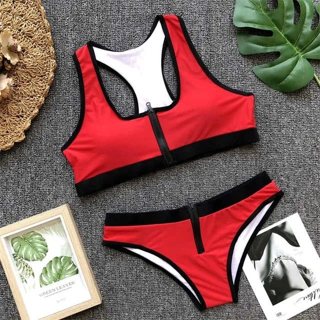 Sexy Sport Zipper Closure Bikini