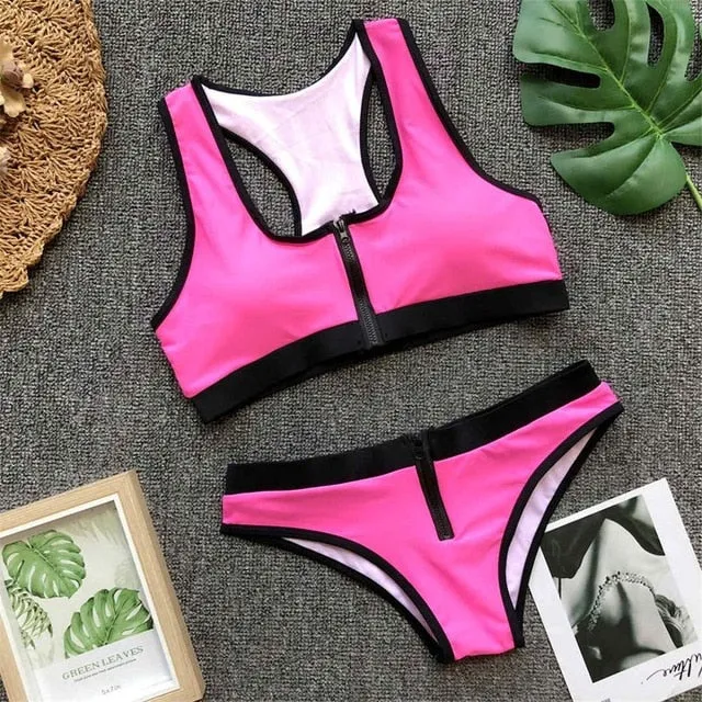 Sexy Sport Zipper Closure Bikini