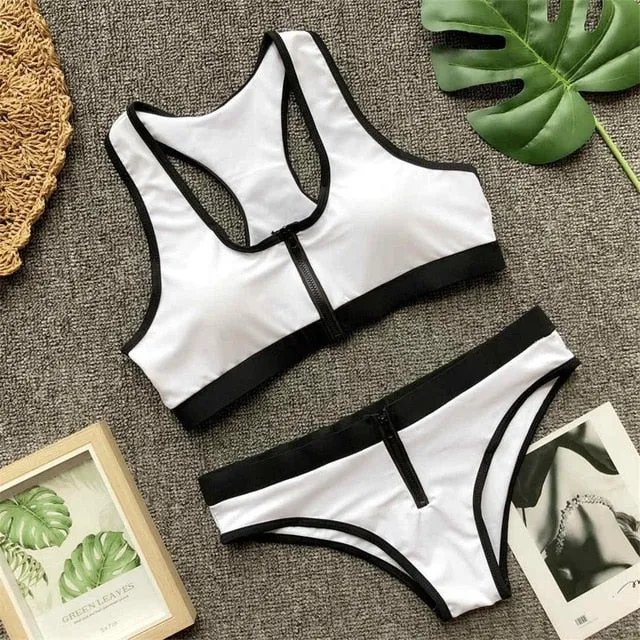 Sexy Sport Zipper Closure Bikini