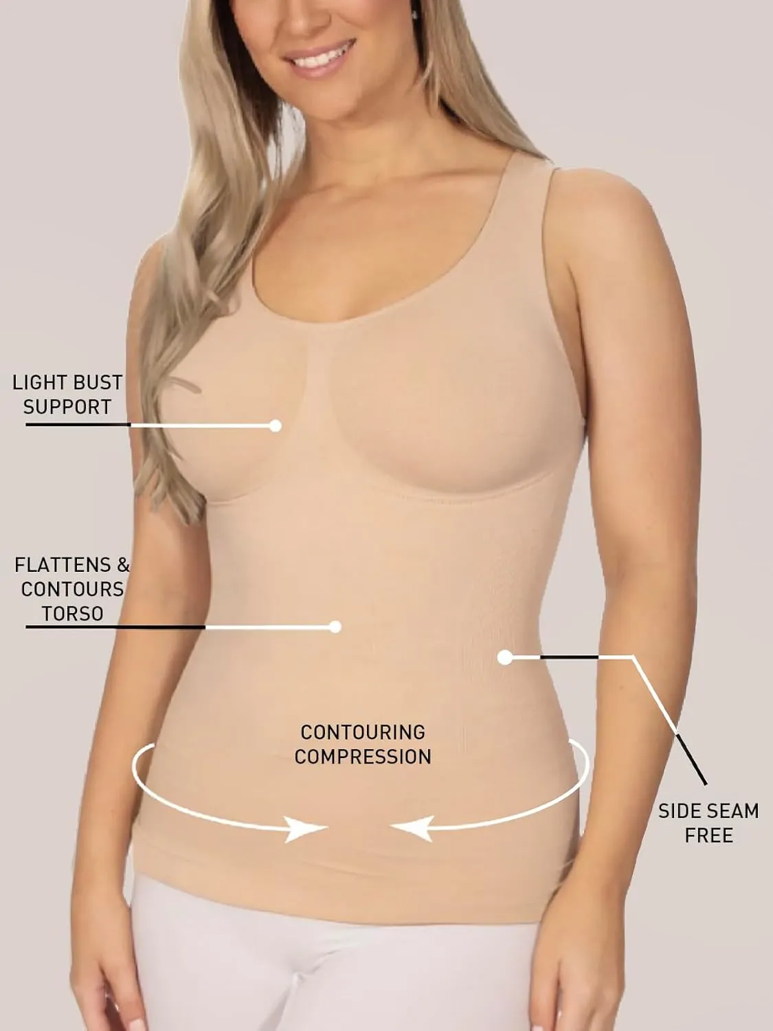 Shapewear Tank Tops for Women-Tummy&Waist Control Compression Camisole Slimming Seamless V-Neck Body Shaper Vest