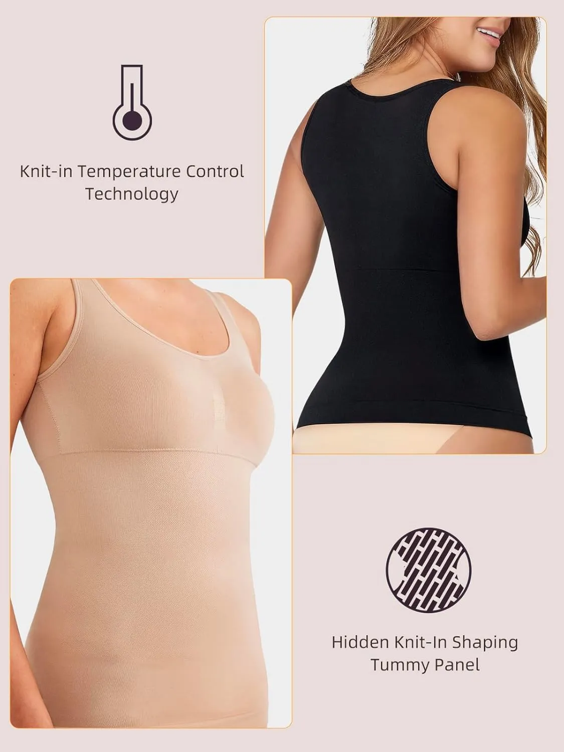 Shapewear Tank Tops for Women-Tummy&Waist Control Compression Camisole Slimming Seamless V-Neck Body Shaper Vest