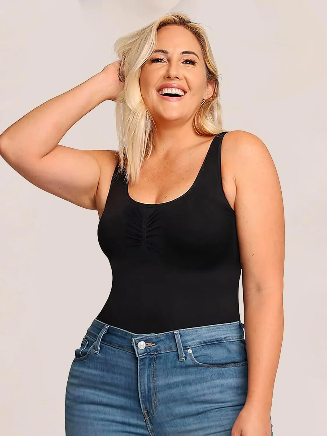 Shapewear Tank Tops for Women-Tummy&Waist Control Compression Camisole Slimming Seamless V-Neck Body Shaper Vest