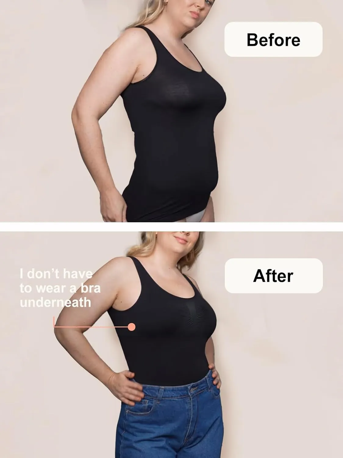 Shapewear Tank Tops for Women-Tummy&Waist Control Compression Camisole Slimming Seamless V-Neck Body Shaper Vest
