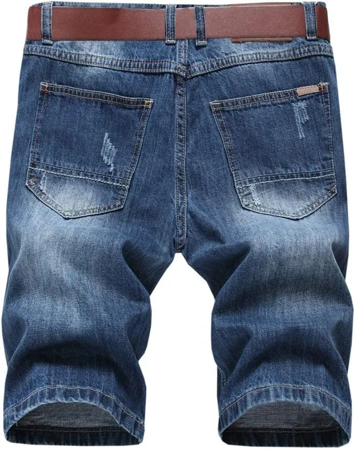 SHOOYING Men's Casual Denim Ripped Shorts