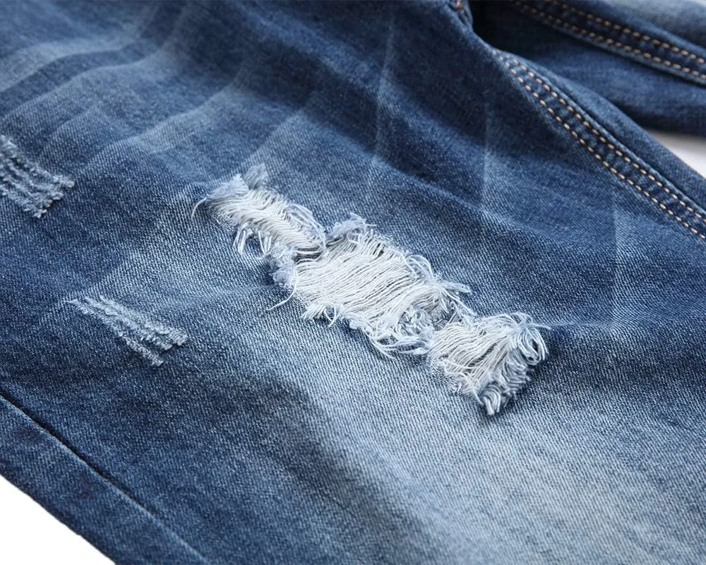 SHOOYING Men's Casual Denim Ripped Shorts