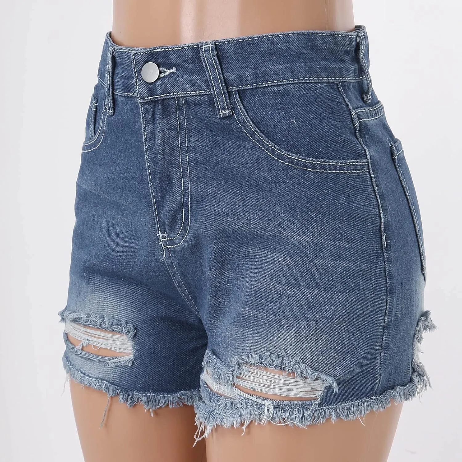 Shorts for Women Denim High Waisted Lightweight Trendy Ripped Distressed Denim Short Pants Elastic Waist Comfy Shorts