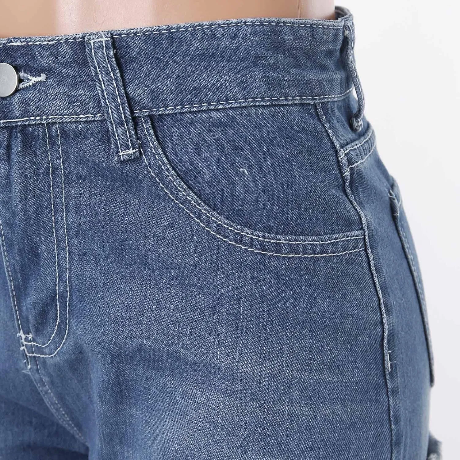 Shorts for Women Denim High Waisted Lightweight Trendy Ripped Distressed Denim Short Pants Elastic Waist Comfy Shorts