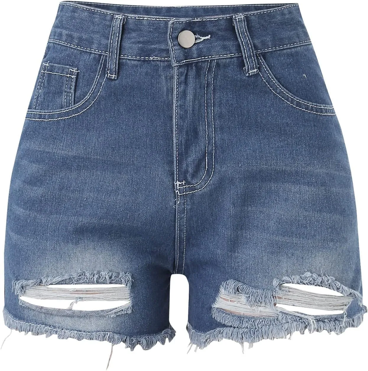 Shorts for Women Denim High Waisted Lightweight Trendy Ripped Distressed Denim Short Pants Elastic Waist Comfy Shorts