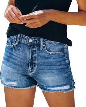 Shorts for Women Denim High Waisted Lightweight Trendy Ripped Distressed Denim Short Pants Elastic Waist Comfy Shorts