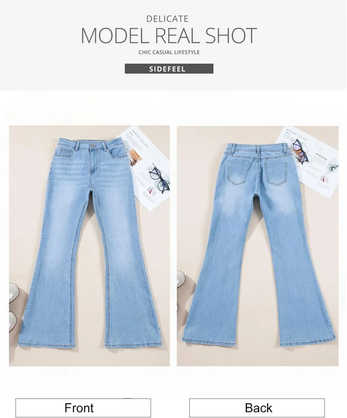 Sidefeel Women's High Waisted Bell Bottom Bootcut Jeans Flared Wide Leg Denim Pants