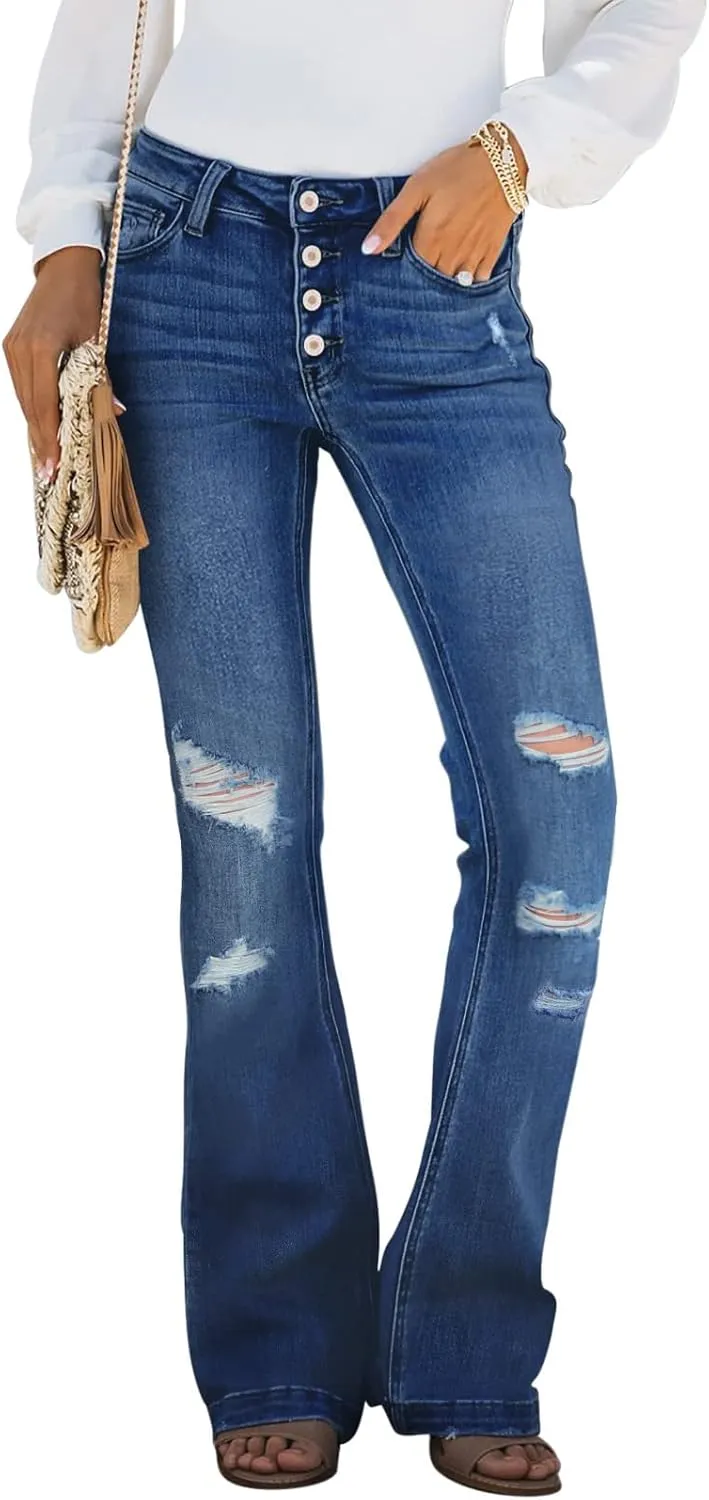 Sidefeel Women's High Waisted Bell Bottom Bootcut Jeans Flared Wide Leg Denim Pants