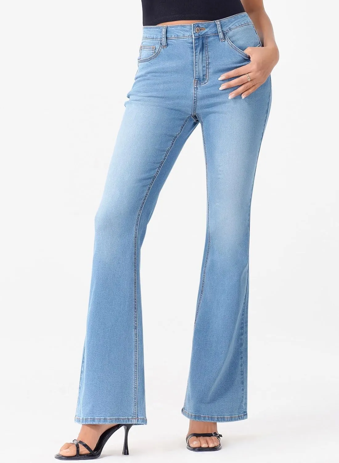 Sidefeel Women's High Waisted Bell Bottom Bootcut Jeans Flared Wide Leg Denim Pants