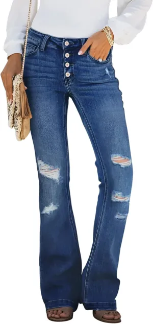 Sidefeel Women's High Waisted Bell Bottom Bootcut Jeans Flared Wide Leg Denim Pants
