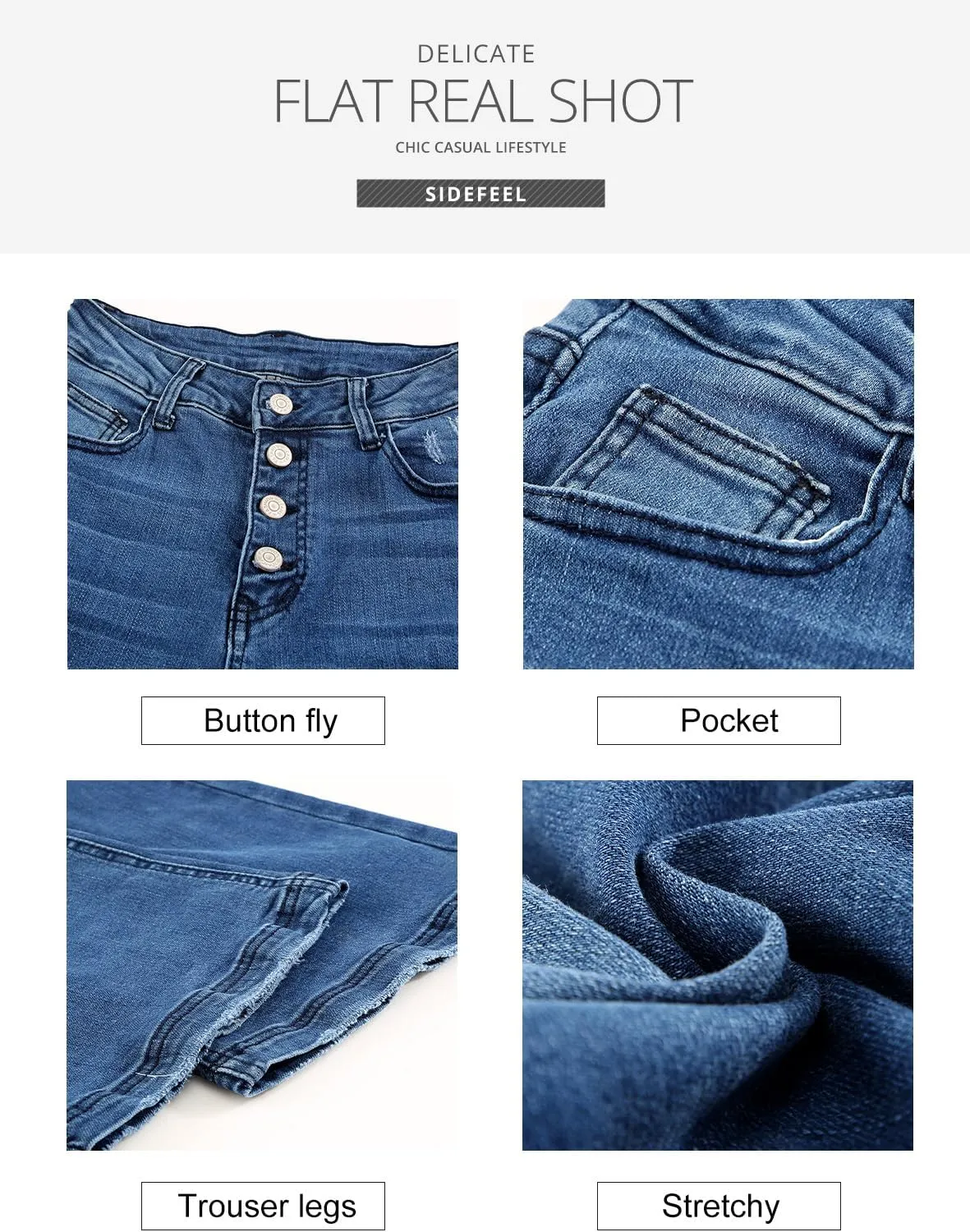 Sidefeel Women's High Waisted Bell Bottom Bootcut Jeans Flared Wide Leg Denim Pants