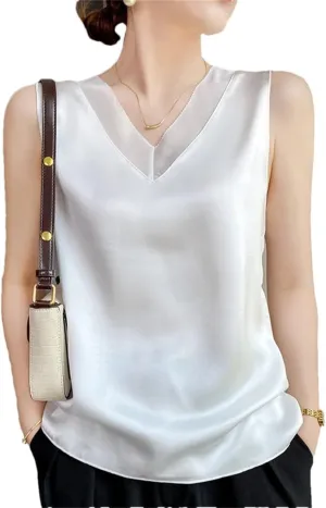 Silk Camisole Summer Ladies Satin V-Neck Silk Suspenders Sleeveless Top Inside T-Shirt Bottoming Vest