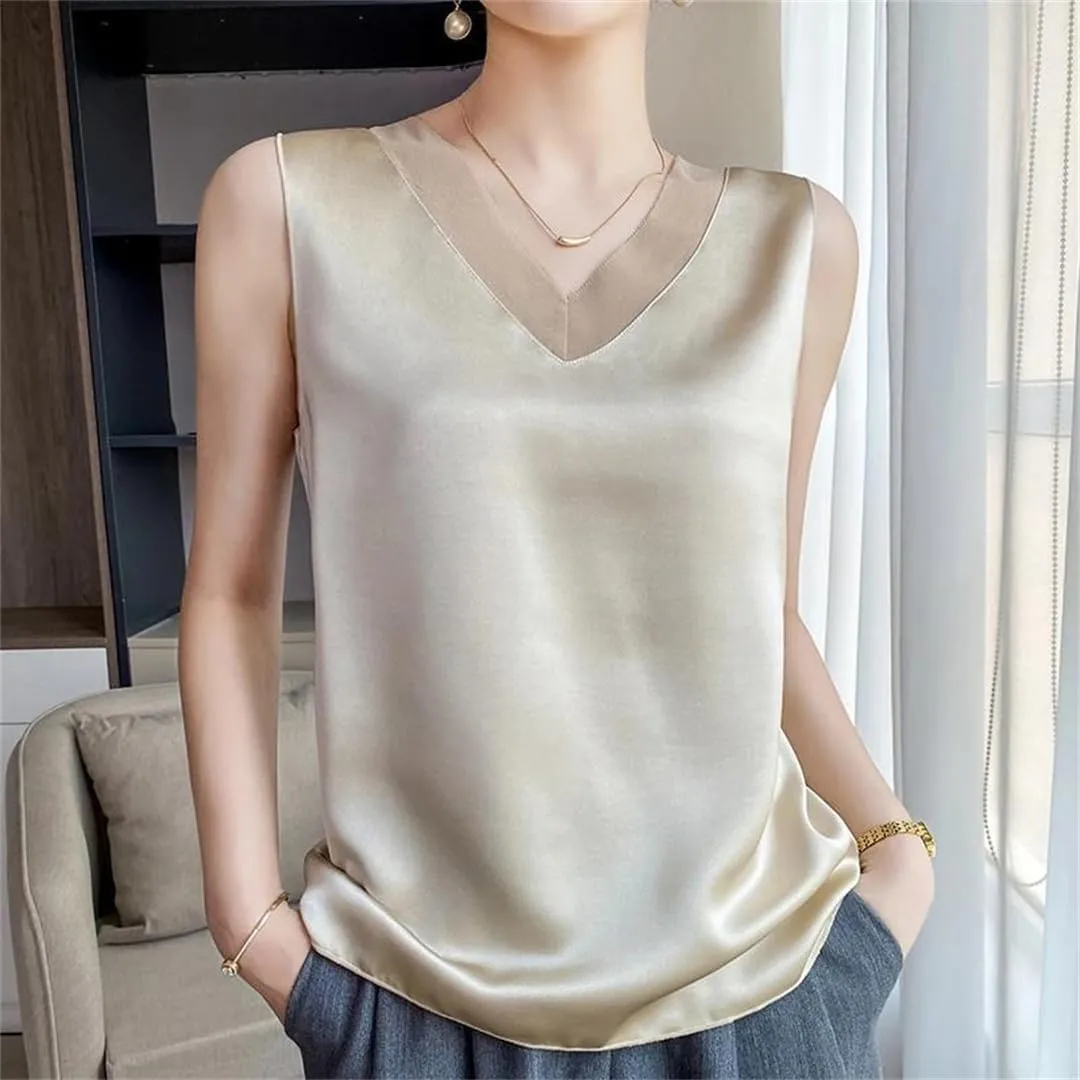 Silk Camisole Summer Ladies Satin V-Neck Silk Suspenders Sleeveless Top Inside T-Shirt Bottoming Vest