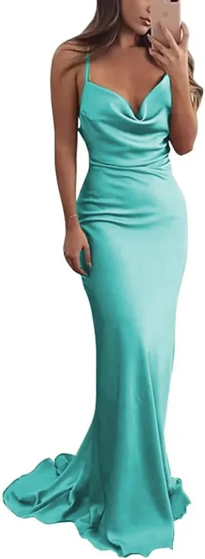 Silk Satin Bridesmaid Dress for Women Spaghetti Straps Cow Neck Mermaid Prom Dresses Long Backless Formal Gown