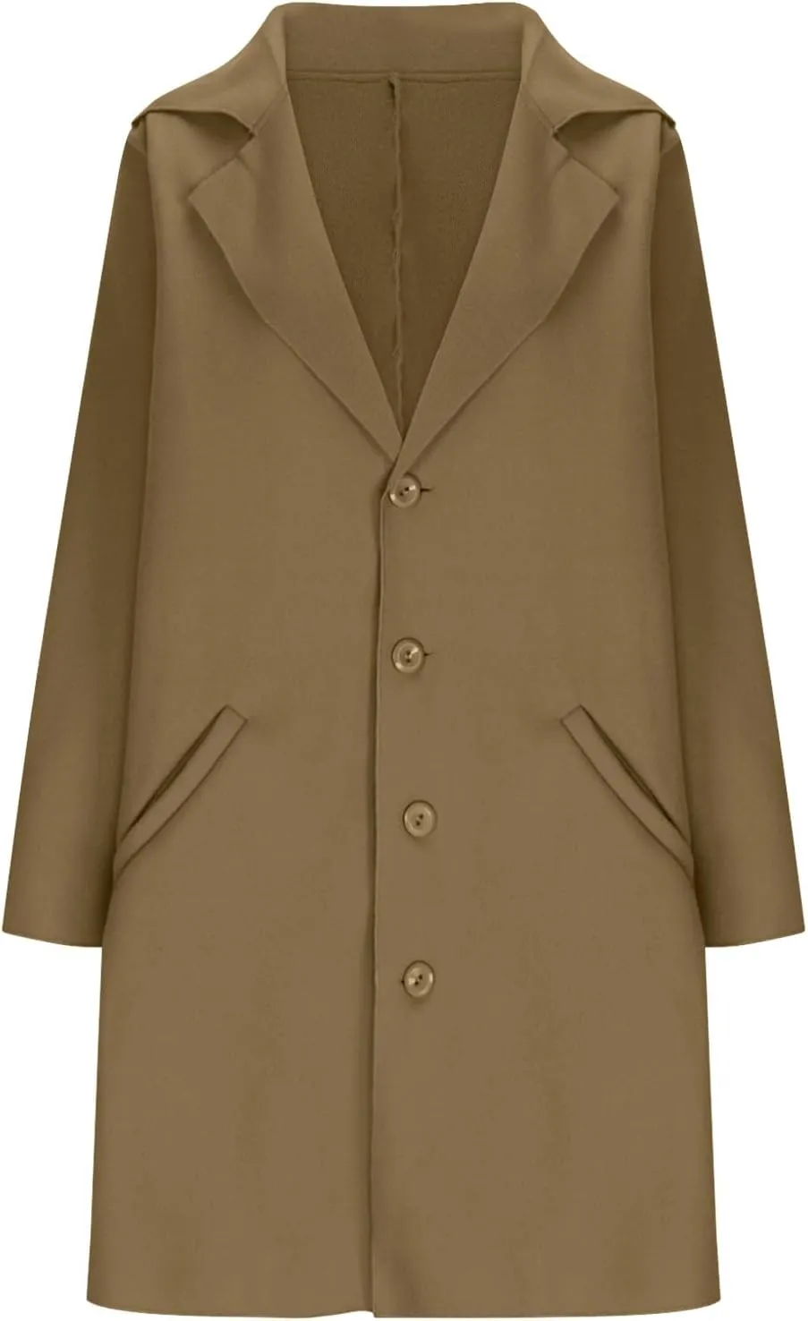 Sinzelimin Women's Woolen Coat Lightweight Mid-length Windbreaker Plus Size Notch Lapel Long Sleeves Trench Coat Windbreaker