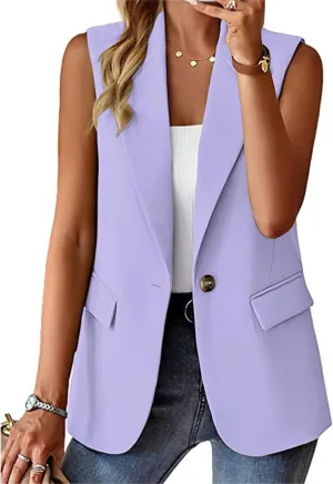Sleeveless Blazer Vest for Women Spring 2025 Fashion Casual Lightweight Open Front Work Office Blazer Jackets with Pockets