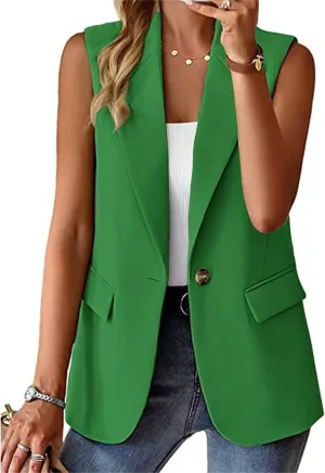 Sleeveless Blazer Vest for Women Spring 2025 Fashion Casual Lightweight Open Front Work Office Blazer Jackets with Pockets
