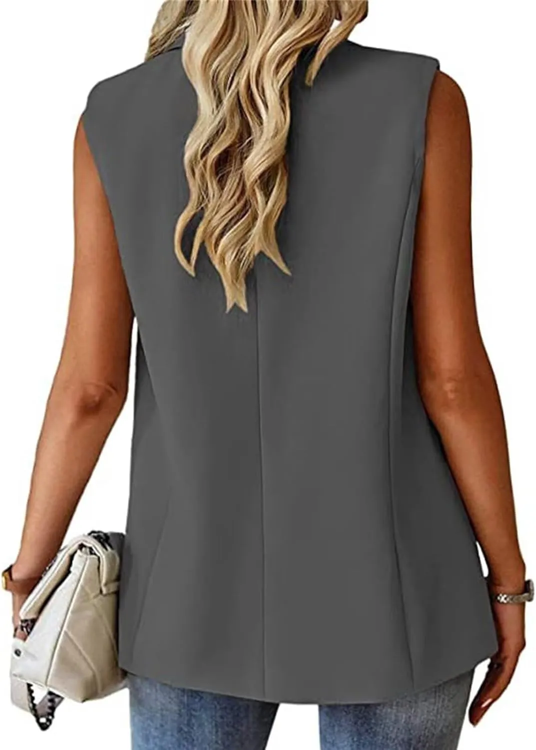 Sleeveless Blazer Vest for Women Spring 2025 Fashion Casual Lightweight Open Front Work Office Blazer Jackets with Pockets