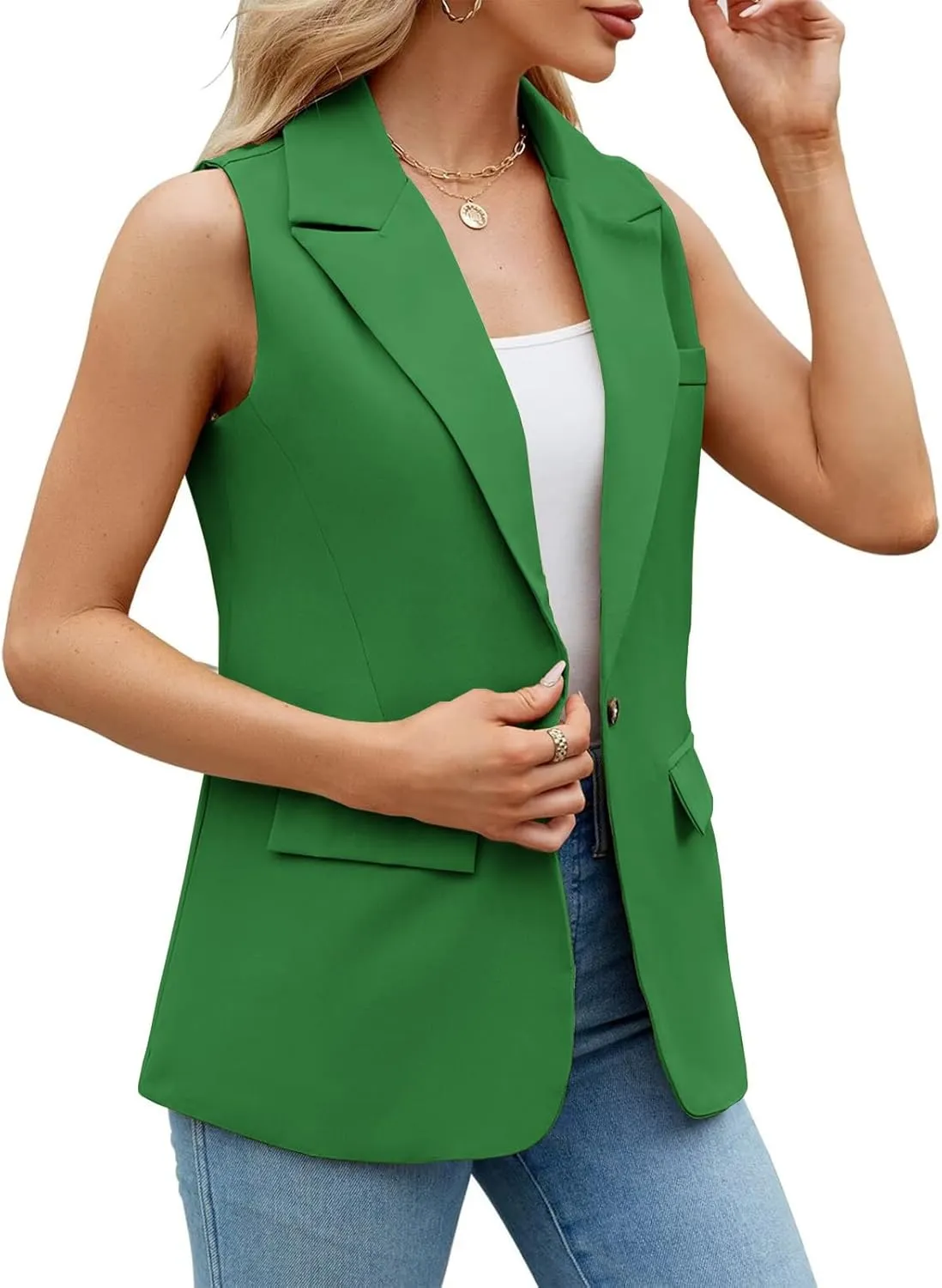 Sleeveless Blazer Vest for Women Spring 2025 Fashion Casual Lightweight Open Front Work Office Blazer Jackets with Pockets