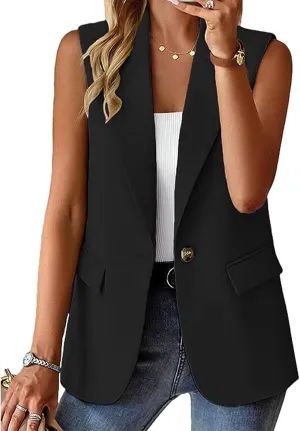 Sleeveless Blazer Vest for Women Spring 2025 Fashion Casual Lightweight Open Front Work Office Blazer Jackets with Pockets