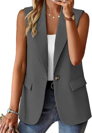 Sleeveless Blazer Vest for Women Spring 2025 Fashion Casual Lightweight Open Front Work Office Blazer Jackets with Pockets