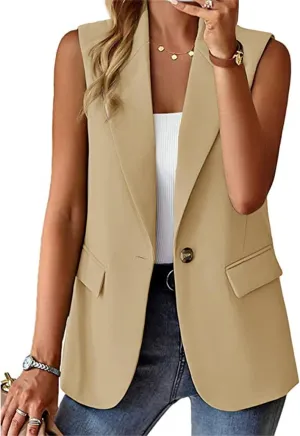 Sleeveless Blazer Vest for Women Spring 2025 Fashion Casual Lightweight Open Front Work Office Blazer Jackets with Pockets