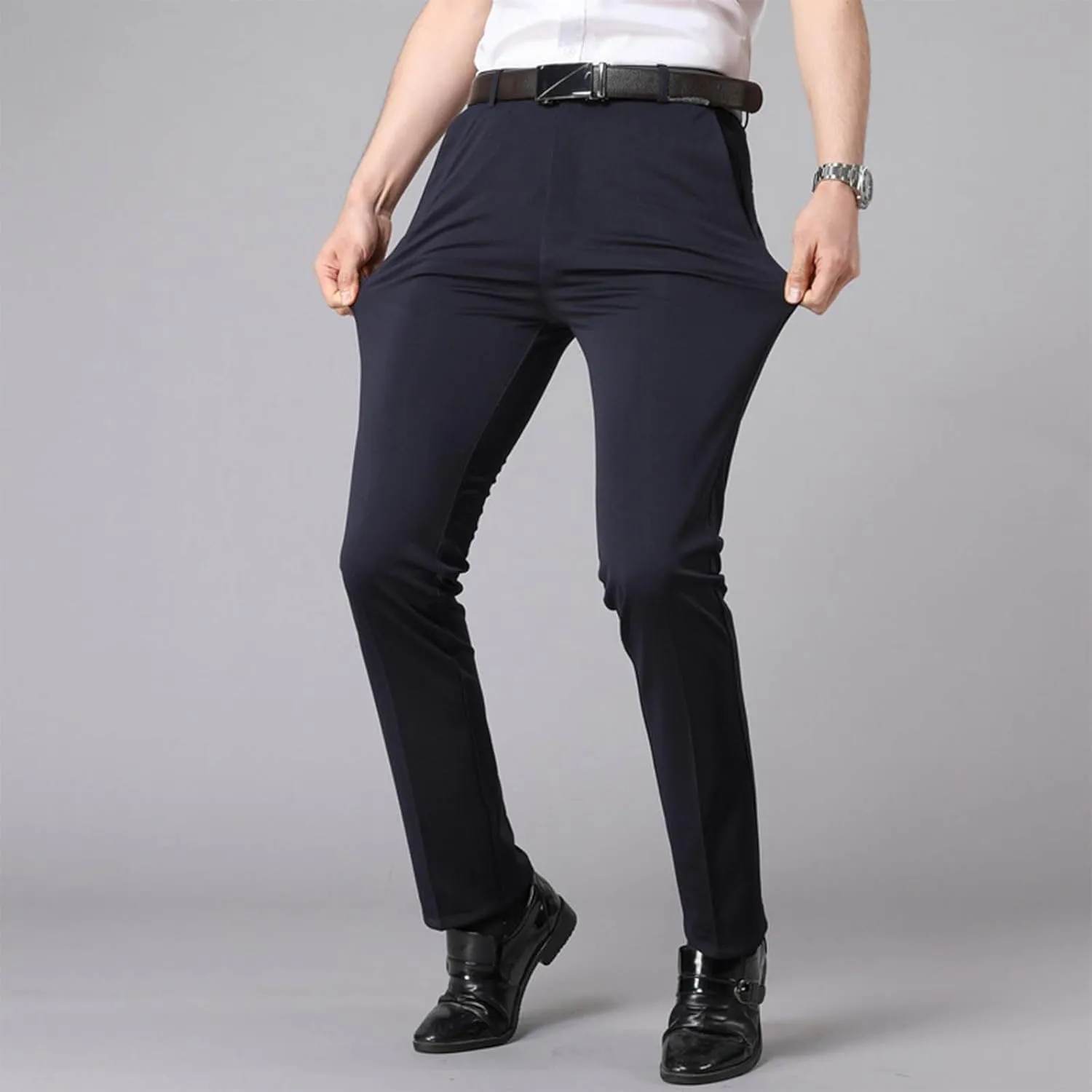 Slim Fit Straight Leg Office Pants for Men Thin Plain Business Casual Trousers Daily Going Out Work Suit Pant