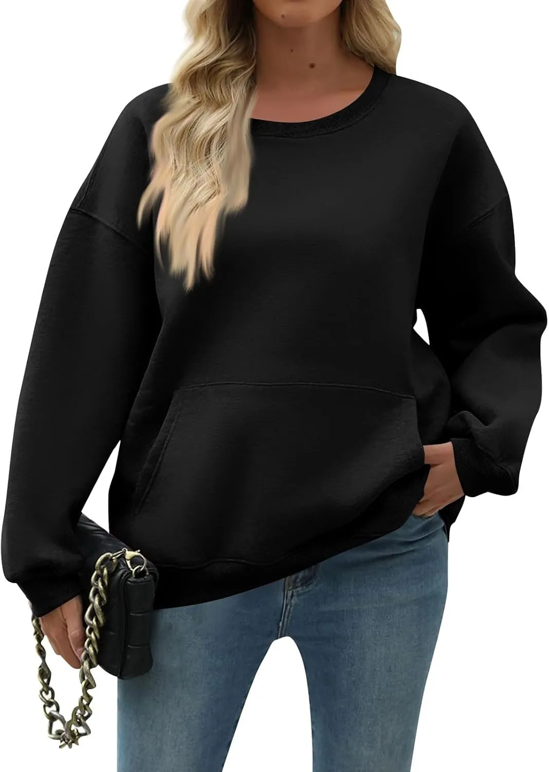 slqdgmryz Crewneck Sweatshirts Women Oversized Preppy Sweatshirt Plain Y2k No Hood Fleece Pullover Hoodie with Pockets