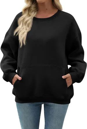 slqdgmryz Crewneck Sweatshirts Women Oversized Preppy Sweatshirt Plain Y2k No Hood Fleece Pullover Hoodie with Pockets