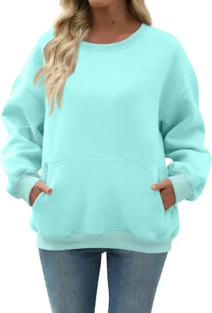 slqdgmryz Crewneck Sweatshirts Women Oversized Preppy Sweatshirt Plain Y2k No Hood Fleece Pullover Hoodie with Pockets