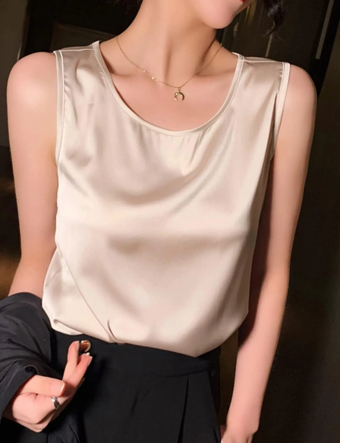 Snoly Women's Silky Satin Wide Strap Camisole Cowl Neck Camis Satin Tank Top Innerwear Silk Bottoming Shirt