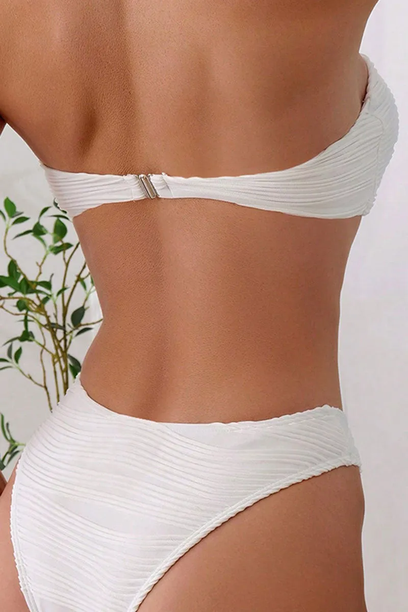 Solid Color Textured Smart Strapless Bikini