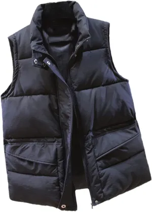 Solid Short Style Vest For Women Cotton Padded Women's Winter Sleeveless Jacket With Zipper Stand Collar Casual Coats