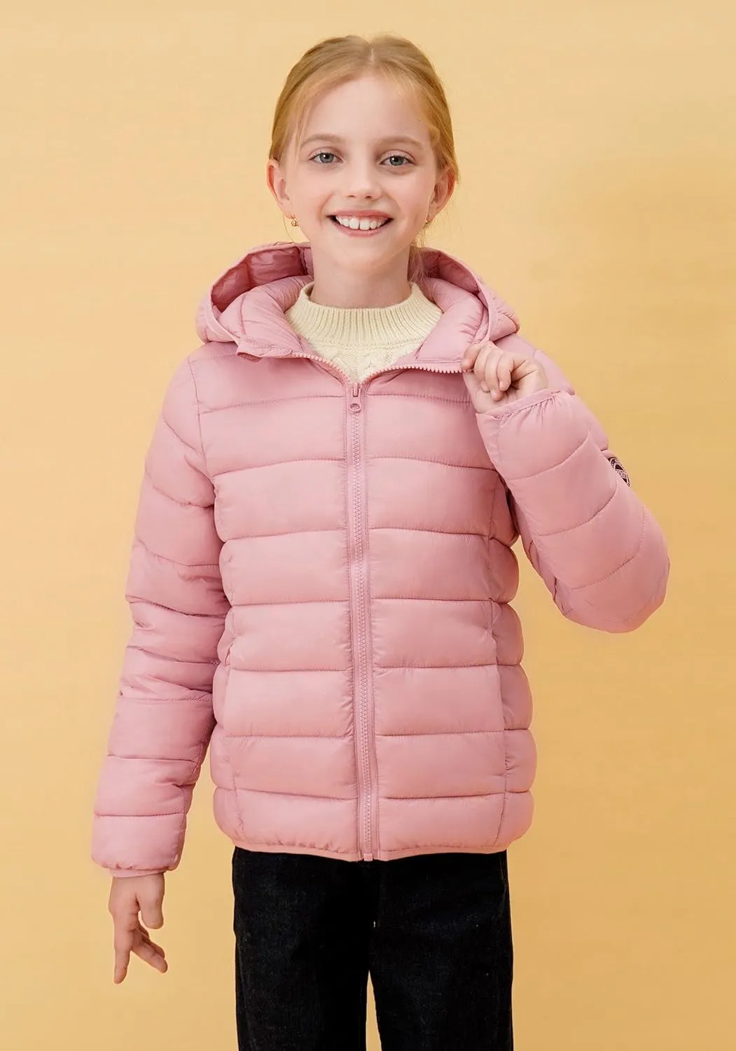 SOLOCOTE Girls Winter Coats Lightweight Water-Resistant Windproof Packable Hooded Down Like Padding Jacket 4-12 Years