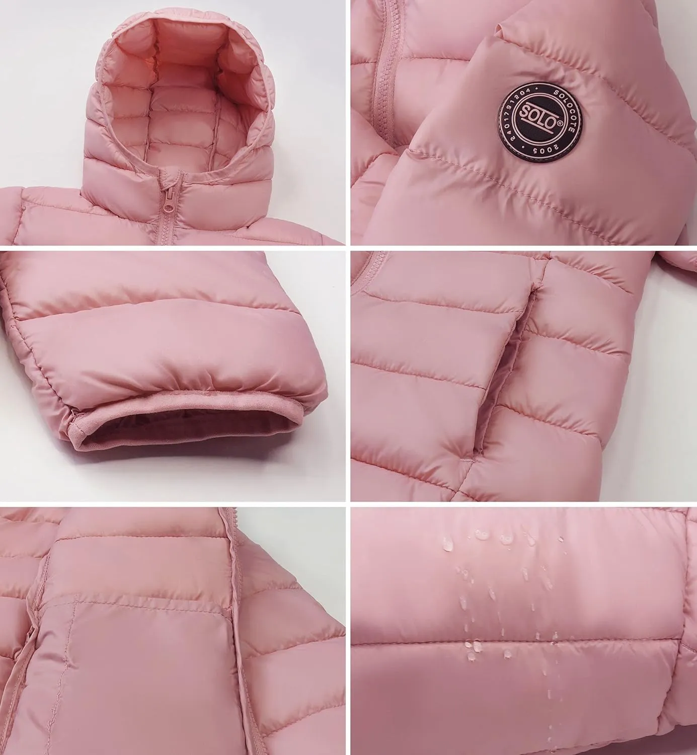SOLOCOTE Girls Winter Coats Lightweight Water-Resistant Windproof Packable Hooded Down Like Padding Jacket 4-12 Years