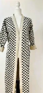 Sophisticated Handmade Kantha Jacket  Is Timeless (Blk white dot)