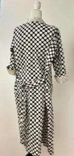 Sophisticated Handmade Kantha Jacket  Is Timeless (Blk white dot)